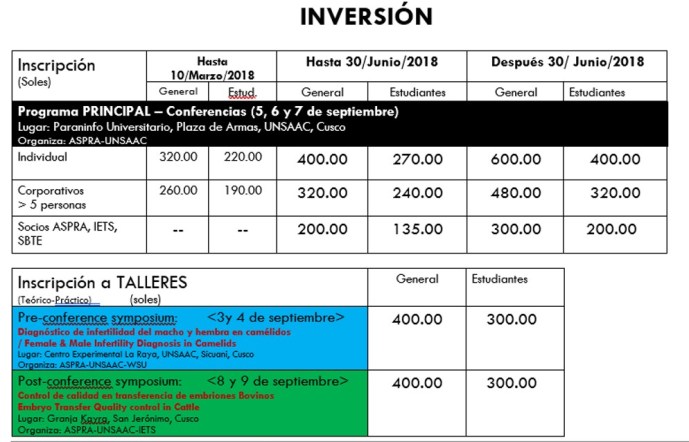 Tarifa 2018 actualizada